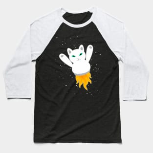 White Rocket Cat Baseball T-Shirt